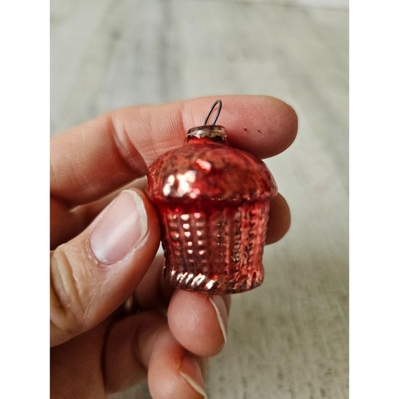 Antique Mercury glass basket mini ornament Xmas red pink ornament tree - Picture 5 of 8